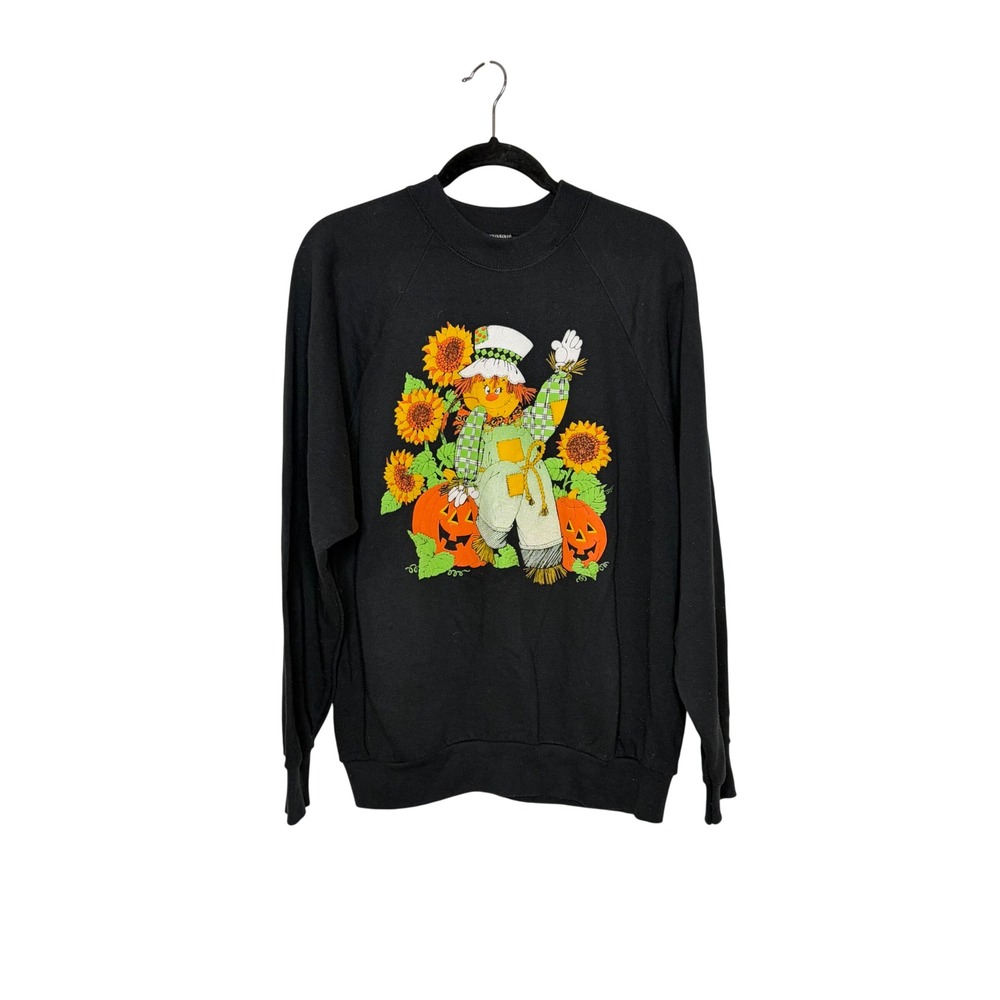Vintage 90s Scarecrow Halloween Sweatshirt XL Sunflower Pumpkin USA
